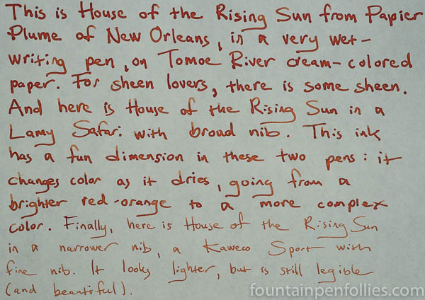 Papier Plume House of the Rising Sun writing sample